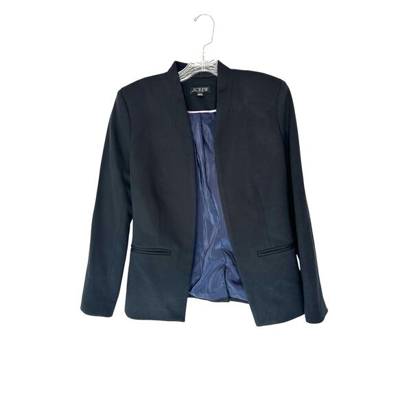 J.Crew Black Stretch Twill Basic Classic Classy Open Going‎ Out Blazer Size 0 - Picture 2 of 11
